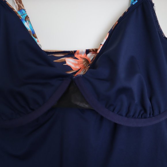 Lands' End Floral Swim Top - Blue and Brown - Picture 8 of 10